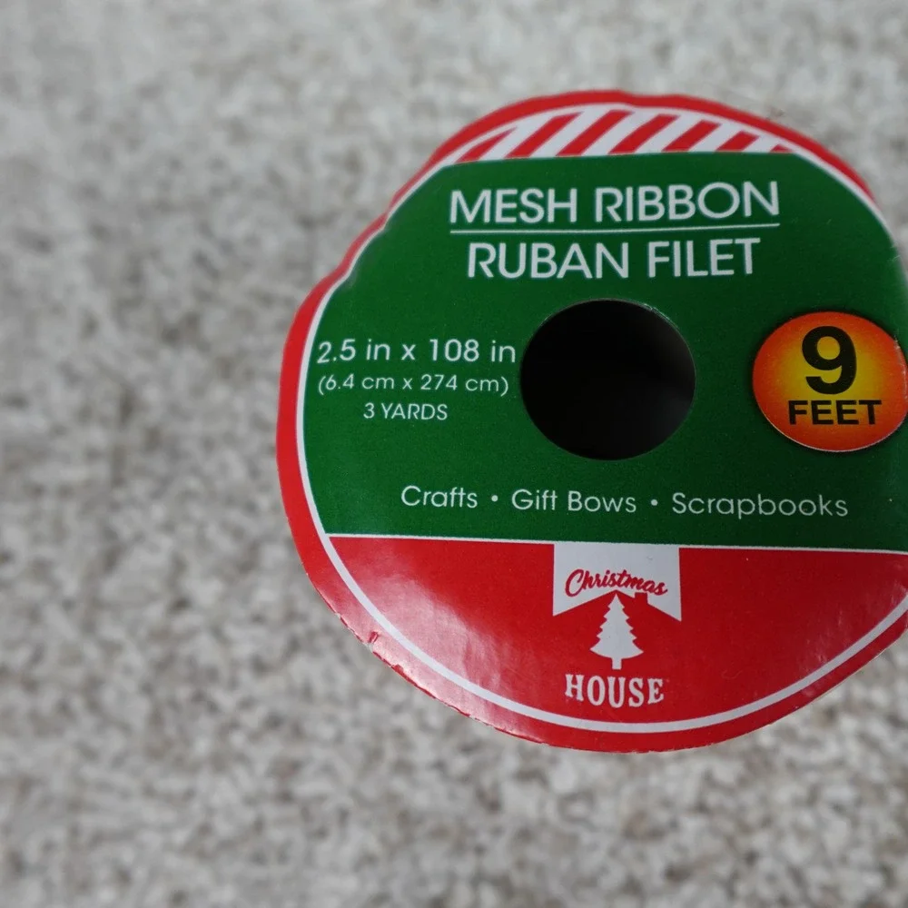 Christmas House Red Mesh Ribbon 2.5in x 3 Yards Holiday Craft Gift Bows 207495